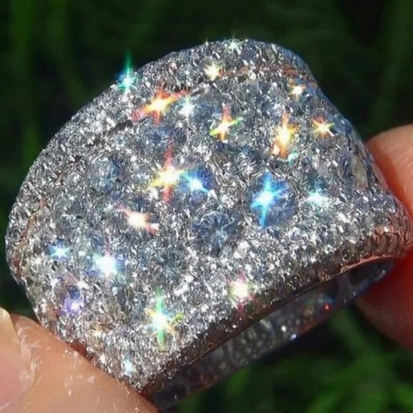 NWOT New silver round diamond pave wide band ring - Picture 1 of 4